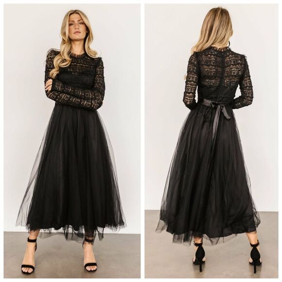 Baltic Born Lonnie Black Lace Long Sleeve Tulle Dress
